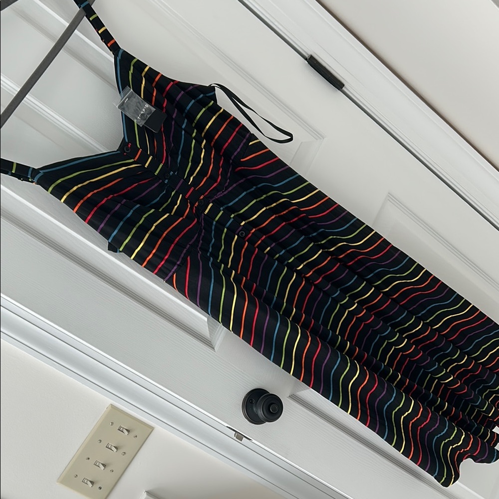 BNWT Torrid rainbow pride striped black button super soft dress 2